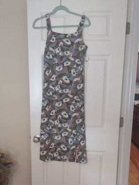 Anthropologie Floral Camo Tank Midi Dress - Green, Tan, White
